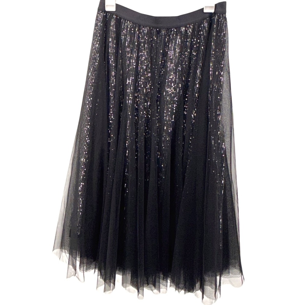 Black Sequin Tulle Midi Skirt, XL, Balletcore, Coquette, Layered Sparkle, Party